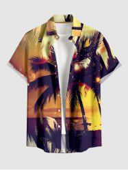 Coconut Tree Sun Seascape Print Buttons Pocket Hawaii Shirt For Men - Brun Doré 2XL