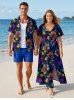 Hibiscus Flower Leaf Print Matching Hawaii Beach Outfit For Couples -  
