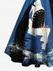 Shark Sea Waves Print Hawaii Button A Line Dress with Removable Belt -  