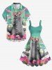 Cat Mountain Print Hawaii A Line Dress - Émeraude XS
