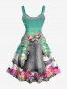 Cat Mountain Print Hawaii A Line Dress - Émeraude 1X