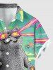Cat Mountain Print Hawaii Button Pocket Shirt For Men - Émeraude M