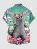 Cat Mountain Print Hawaii Button Pocket Shirt For Men - Émeraude M