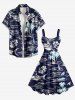 Coconut Tree Flower Sea Shark Print Hawaii A Line Dress -  