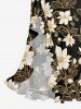 Flower Leaf Branch Print Hawaii Ruffles Split Dress - Noir XXL