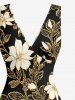 Flower Leaf Branch Print Hawaii Ruffles Split Dress - Noir XXL