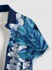 Hibiscus Flowers Leaf Print Buttons Pocket Hawaii Shirt For Men - Bleu Marine 5XL