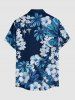 Hibiscus Flowers Leaf Print Buttons Pocket Hawaii Shirt For Men - Bleu Marine 5XL