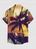 Coconut Tree Sun Seascape Print Buttons Pocket Hawaii Shirt For Men - Brun Doré L