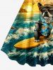 Plus Size Dog Sea Waves Sun Mountain Cloud Print Hawaii Tank Dress - Bleu Ciel M