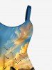 Plus Size Dog Sea Waves Sun Mountain Cloud Print Hawaii Tank Dress - Bleu Ciel M