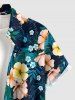 Flowers Tropical Leaf Print Buttons Pocket Hawaii Shirt For Men - Turquoise Foncée 5XL