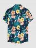 Flowers Tropical Leaf Print Buttons Pocket Hawaii Shirt For Men - Turquoise Foncée 5XL