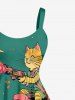 Dinosaur Cat Cloud Print Hawaii Tank Dress -  