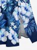 Hibiscus Flowers Leaf Print Split Hawaii Midi Dress - Bleu Marine 2X