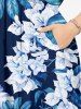 Hibiscus Flowers Leaf Print Split Hawaii Midi Dress - Bleu Marine 6X
