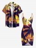 Coconut Tree Sun Seascape Print Convertible Hawaii Beach Cover - Brun Doré 1X