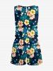 Flowers Tropical Leaf Print Cinched Hawaii Romper -  