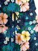 Flowers Tropical Leaf Print Cinched Hawaii Romper -  