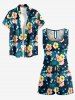 Flowers Tropical Leaf Print Cinched Hawaii Romper -  