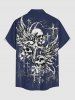 Skull Wings Cross Print Buttons Pocket Shirt For Men -  