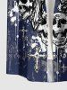 Skull Wings Cross Print Buttons Pocket Shirt For Men -  