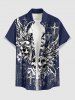Skull Wings Cross Print Buttons Pocket Shirt For Men -  