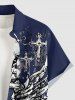 Skull Wings Cross Print Buttons Pocket Shirt For Men -  