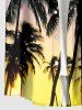 Coconut Tree Ombre Colorblock Print Buttons Pocket Hawaii Shirt For Men -  