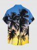 Coconut Tree Ombre Colorblock Print Buttons Pocket Hawaii Shirt For Men -  