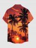 Coconut Tree Sun Cloud Print Buttons Pocket Hawaii Shirt For Men - Orange Foncé L