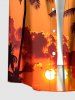 Coconut Tree Sun Cloud Print Buttons Pocket Hawaii Shirt For Men - Orange Foncé L