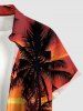 Coconut Tree Sun Cloud Print Buttons Pocket Hawaii Shirt For Men - Orange Foncé L