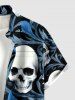 Skulls Flower Leaf Print Buttons Pocket Hawaii Shirt For Men - Bleu Ciel 2XL