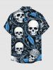 Skulls Flower Leaf Print Buttons Pocket Hawaii Shirt For Men - Bleu Ciel 2XL