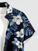 Chemise hawaïenne grande taille pour homme, à imprimé feuilles d'hibiscus, boutons et poche. - Bleu profond 6XL