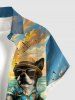 Plus Size Dog Sea Waves Sun Mountain Cloud Print Buttons Pocket Hawaii Shirt For Men - Bleu Ciel 2XL