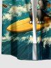 Plus Size Dog Sea Waves Sun Mountain Cloud Print Buttons Pocket Hawaii Shirt For Men - Bleu Ciel 2XL