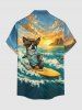 Plus Size Dog Sea Waves Sun Mountain Cloud Print Buttons Pocket Hawaii Shirt For Men - Bleu Ciel 2XL
