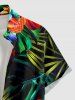 Chemise hawaïenne grande taille pour homme, à imprimé floral tropical et feuilles d'hibiscus, boutons et poche. - Noir 2XL