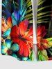 Chemise hawaïenne grande taille pour homme, à imprimé floral tropical et feuilles d'hibiscus, boutons et poche. - Noir 2XL