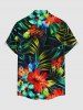 Chemise hawaïenne grande taille pour homme, à imprimé floral tropical et feuilles d'hibiscus, boutons et poche. - Noir 2XL