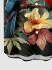 Chemise hawaïenne grande taille pour homme, à imprimé perroquet, fleurs et feuilles, boutons et poche. - Olive Verte L