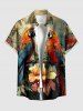 Chemise hawaïenne grande taille pour homme, à imprimé perroquet, fleurs et feuilles, boutons et poche. - Olive Verte L