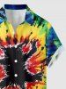 Spiral Tie Dye Cat Print Buttons Pocket Hawaii Shirt For Men - Vert L