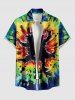 Spiral Tie Dye Cat Print Buttons Pocket Hawaii Shirt For Men - Vert L