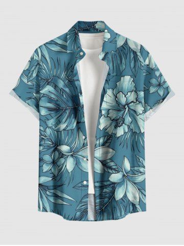 Chemise hawaïenne grande taille pour homme, à imprimé floral tropical et feuilles, boutons et poche.