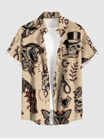 Plus Size Skull Leopard Bird Candle Ring Print Buttons Pocket Hawaii Shirt For Men