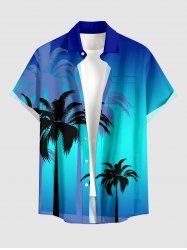 Coconut Tree Ombre Print Buttons Pocket Hawaii Shirt For Men -  