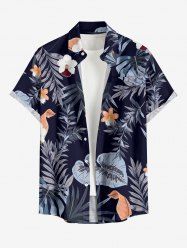 Hibiscus Flower Tropical Leaf Print Buttons Pocket Hawaii Shirt For Men -  